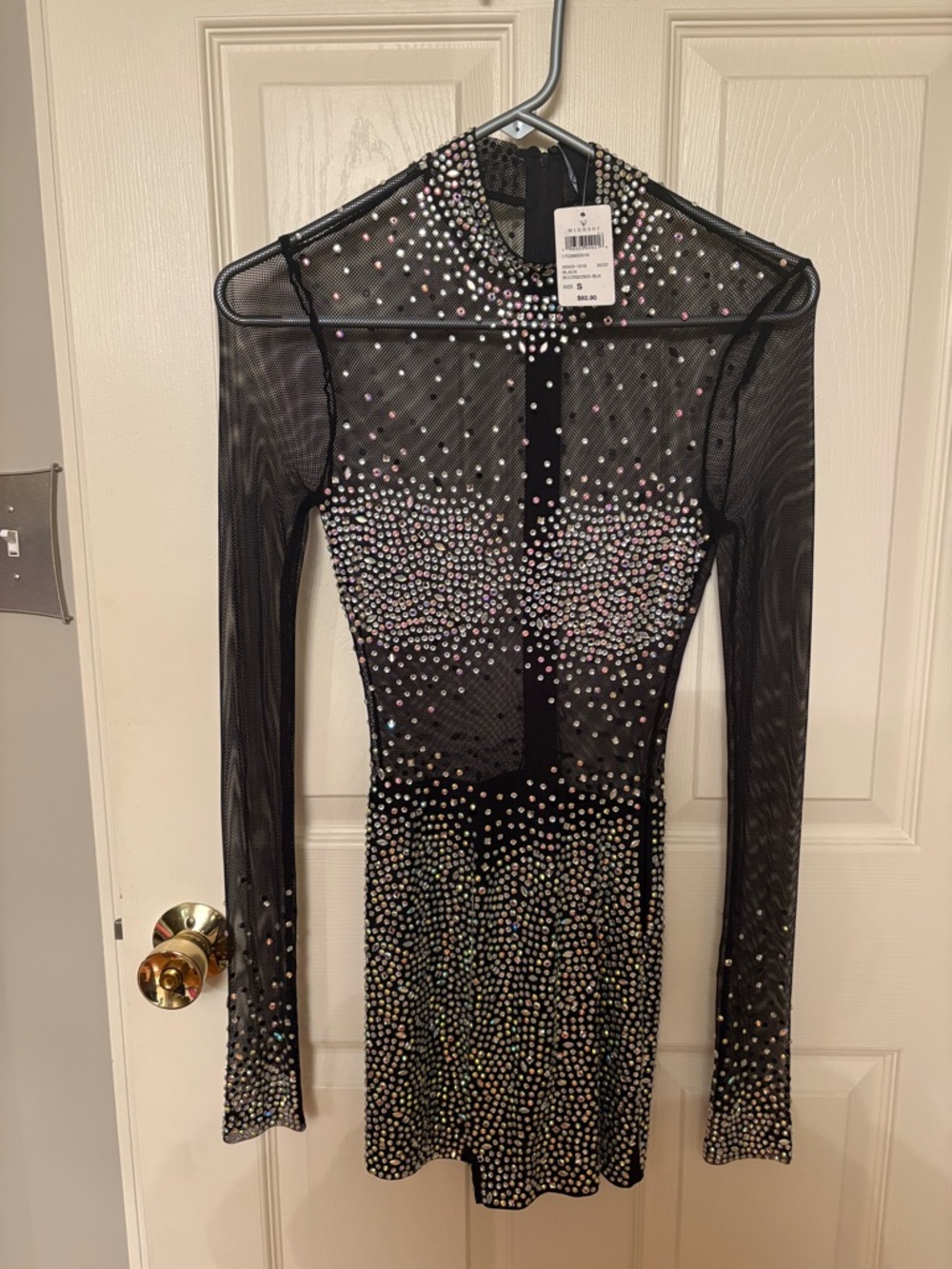 Windsor Black Mesh Long-Sleeve Rhinestone romper